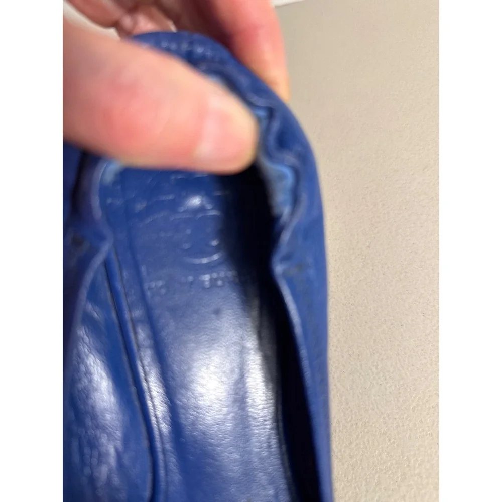 Tory Burch Reva Ballet Flats Royal Blue Leather Gold Logo Medallion Size 7.5